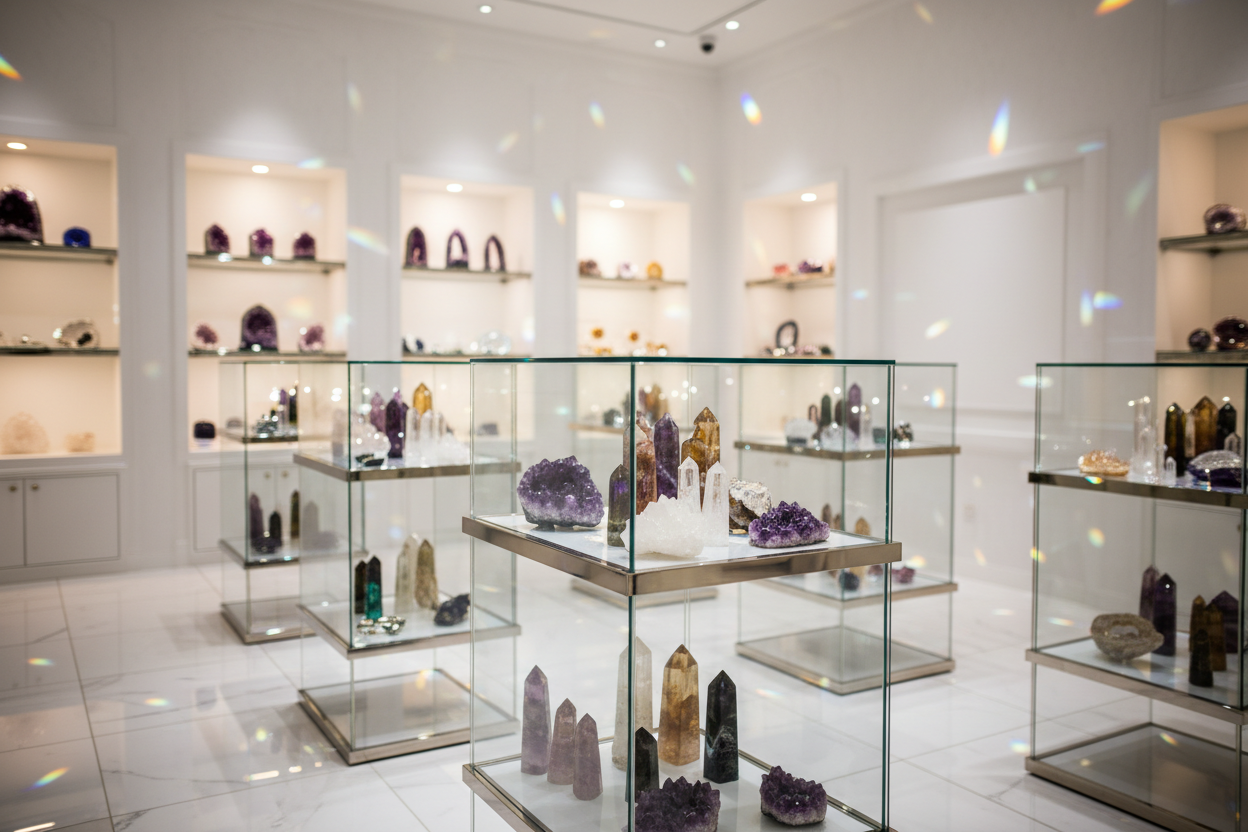 can you make a amazing crystal showroom for the background of my logo